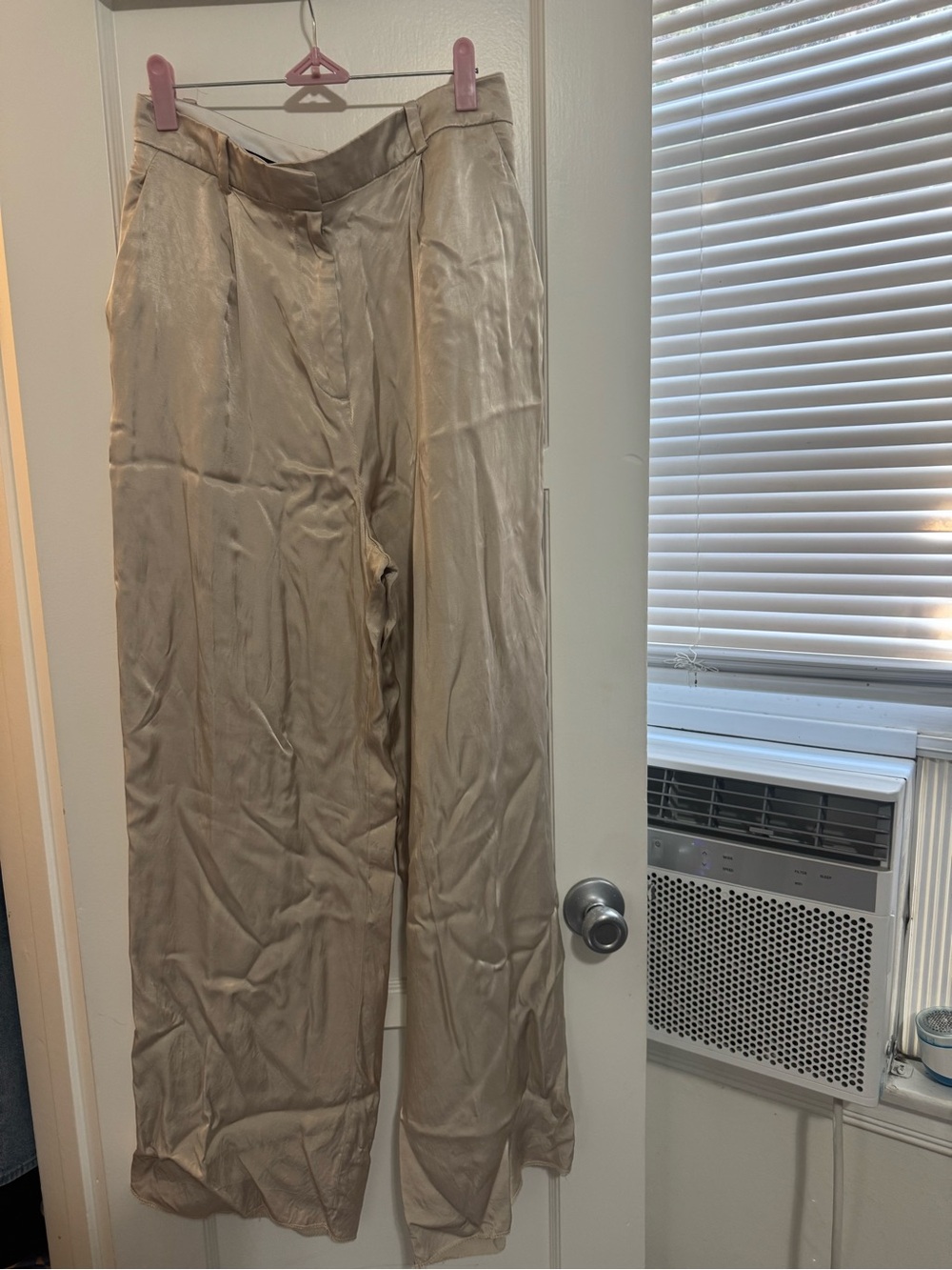 Zara Cream Satin Trousers with Black Waistband